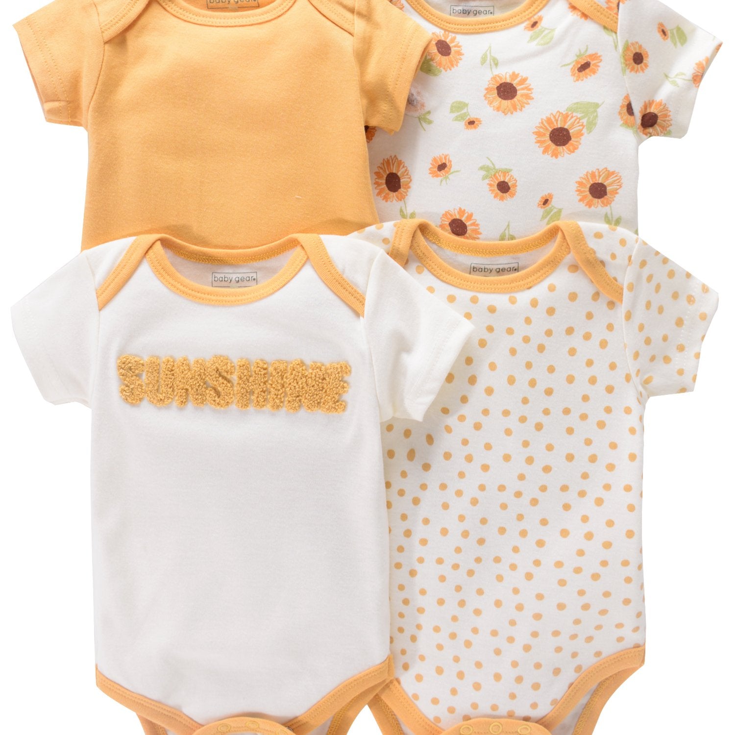Newborn Baby Short Sleeve One-Piece Suits Set with Alphabet Print and Embroidery 4-Piece Cotton