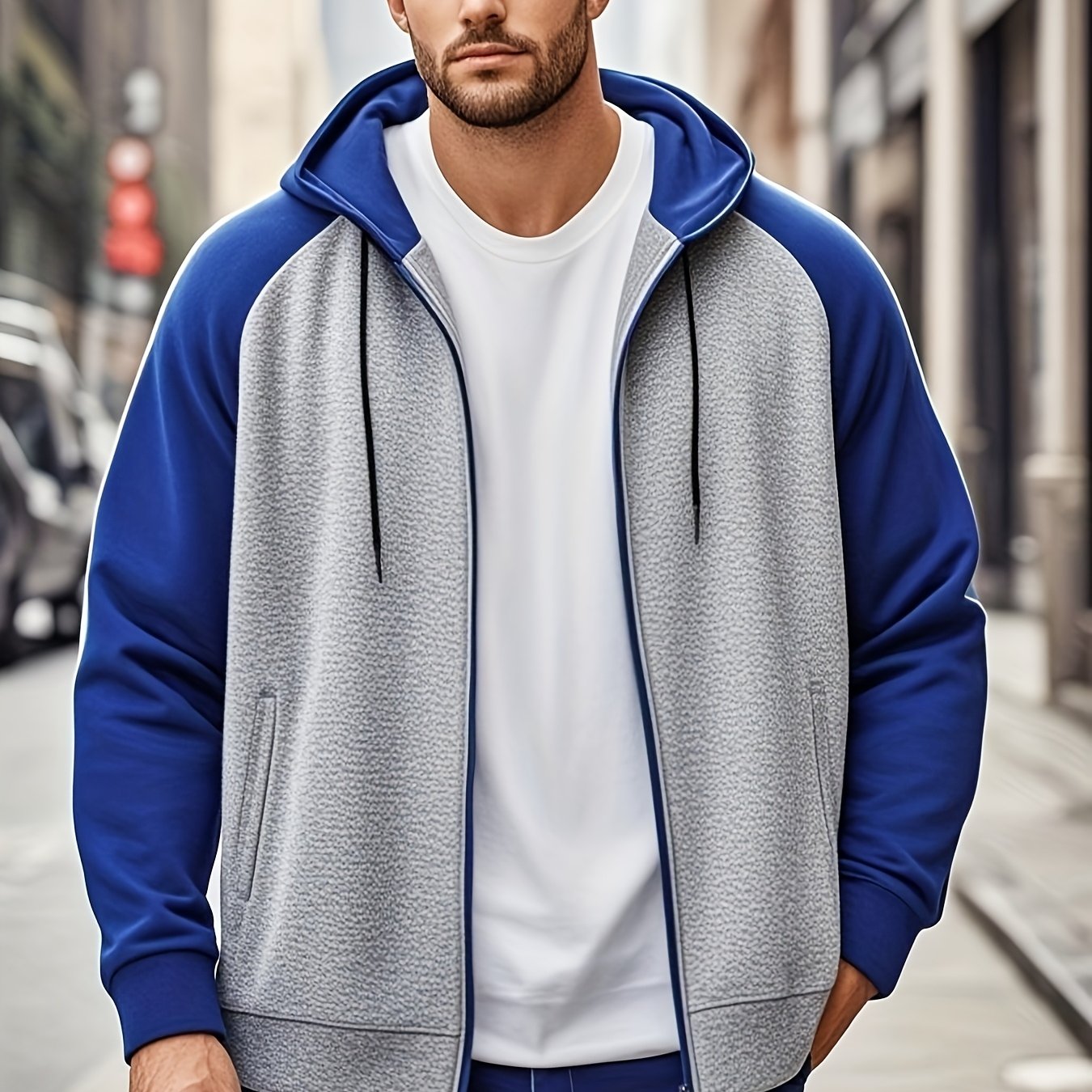 Men's Plus Size Color Block Hoodie with Kangaroo Pocket Casual Streetwear Polyester