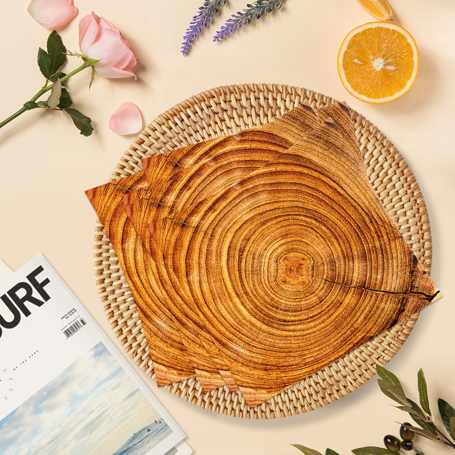 Set of 20 Wood Grain Disposable Paper Napkins for Themed Party