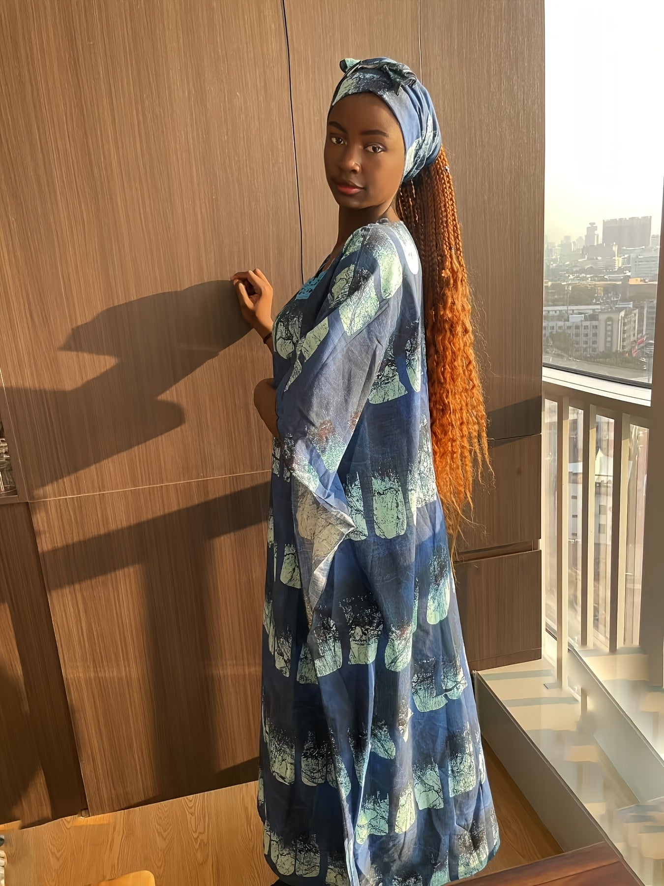 Plus Size Women's Breathable Watermark Casual Long Dress Muslim Robe