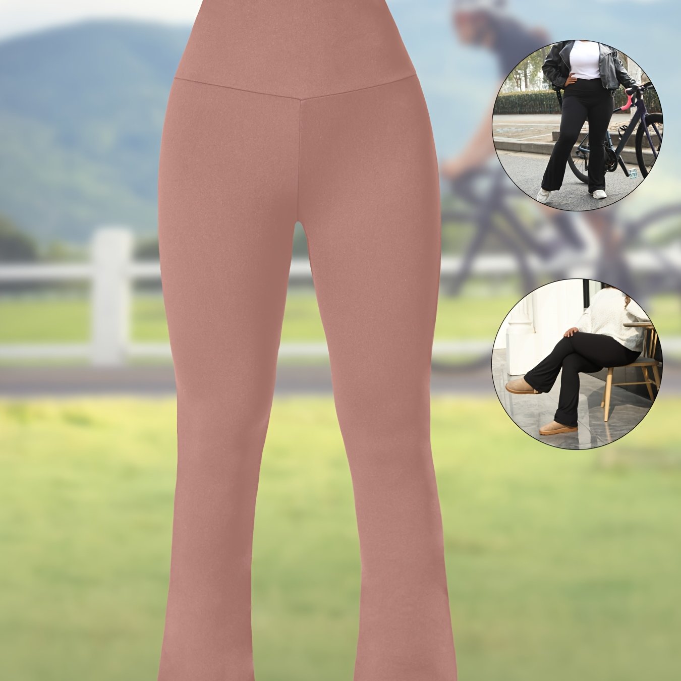 Plus Size Women's Stretchy High-Waisted Flare Leggings Olive Green Tummy Control