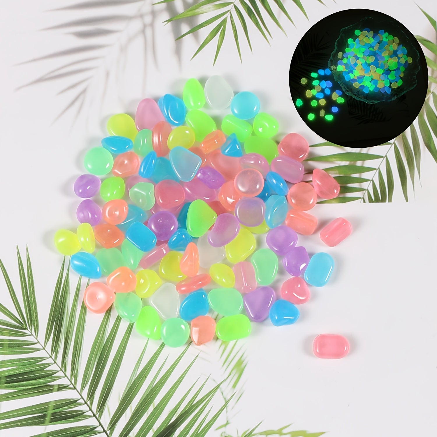 Glow in the Dark Plastic Garden Pebbles for Yard Walkways Aquarium Decor 0.76cm-0.99cm