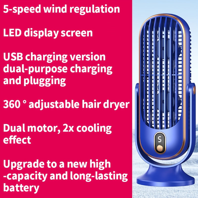 Portable Desk Fan with Dual Air Circulation Quiet USB Rechargeable Battery