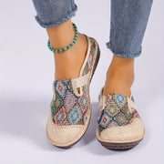 Women's Geometric Linen Mules with Round Toe Non-slip Flat Shoes