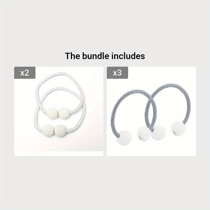 Juego de 2 correas magnéticas para cortinas con perlas falsas, hebillas elegantes para sala de estar, dormitorio, oficina