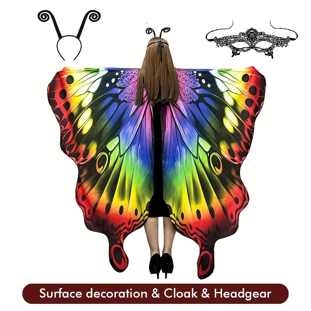 Chal de alas de mariposa para mujer, capa de hada, disfraz de Halloween, poliéster vibrante, spandex