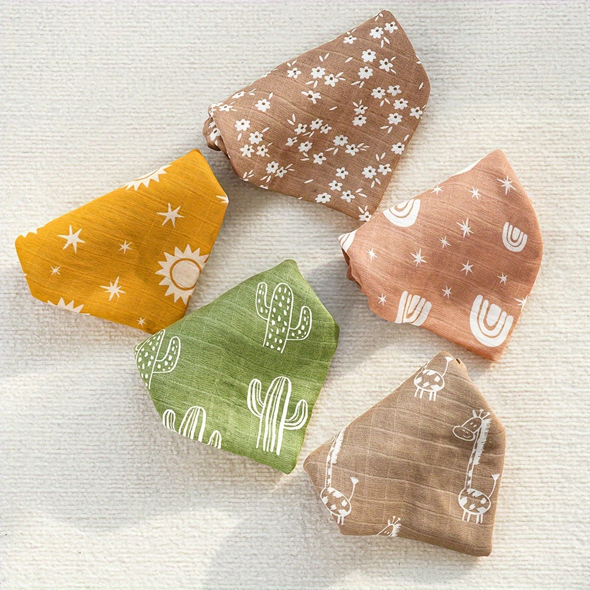 Set of 5 Muslin Bamboo Cotton Baby Bibs Soft Absorbent Feeding Burp Cloths for Newborns