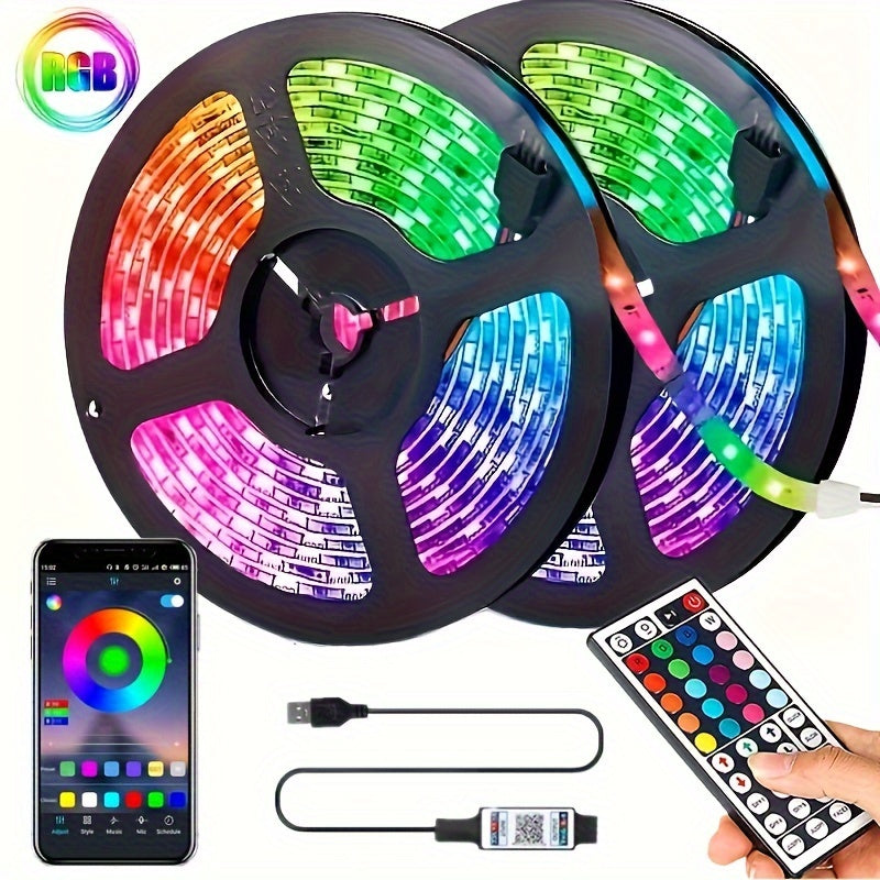 Tiras de luces LED RGB con sincronización musical, control remoto, retroiluminación USB para TV, dormitorio, fiesta