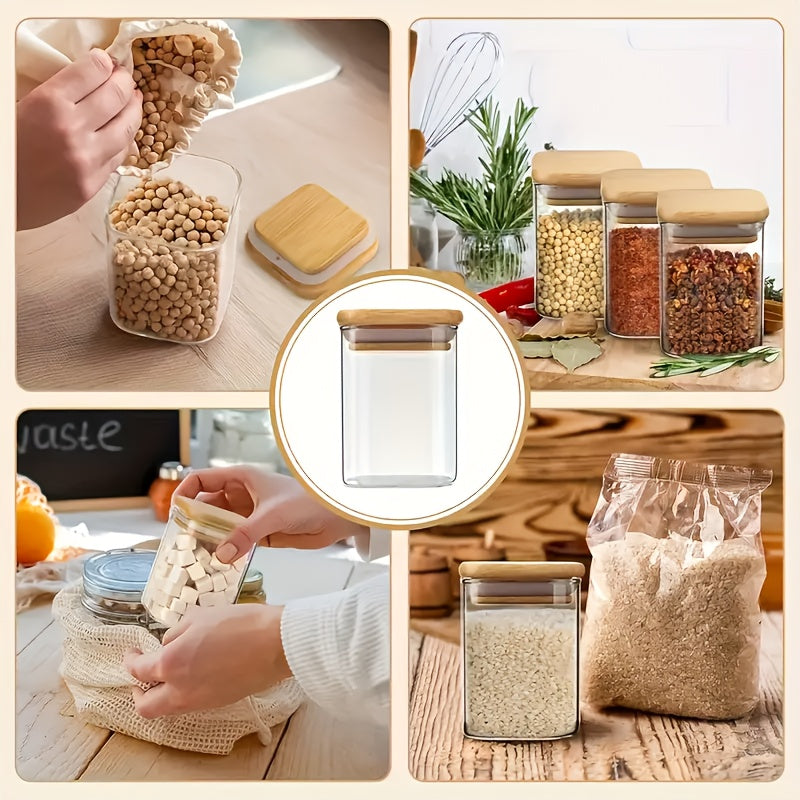 12-Piece Square Glass Spice Jar Set with Waterproof Labels and Bamboo Lids