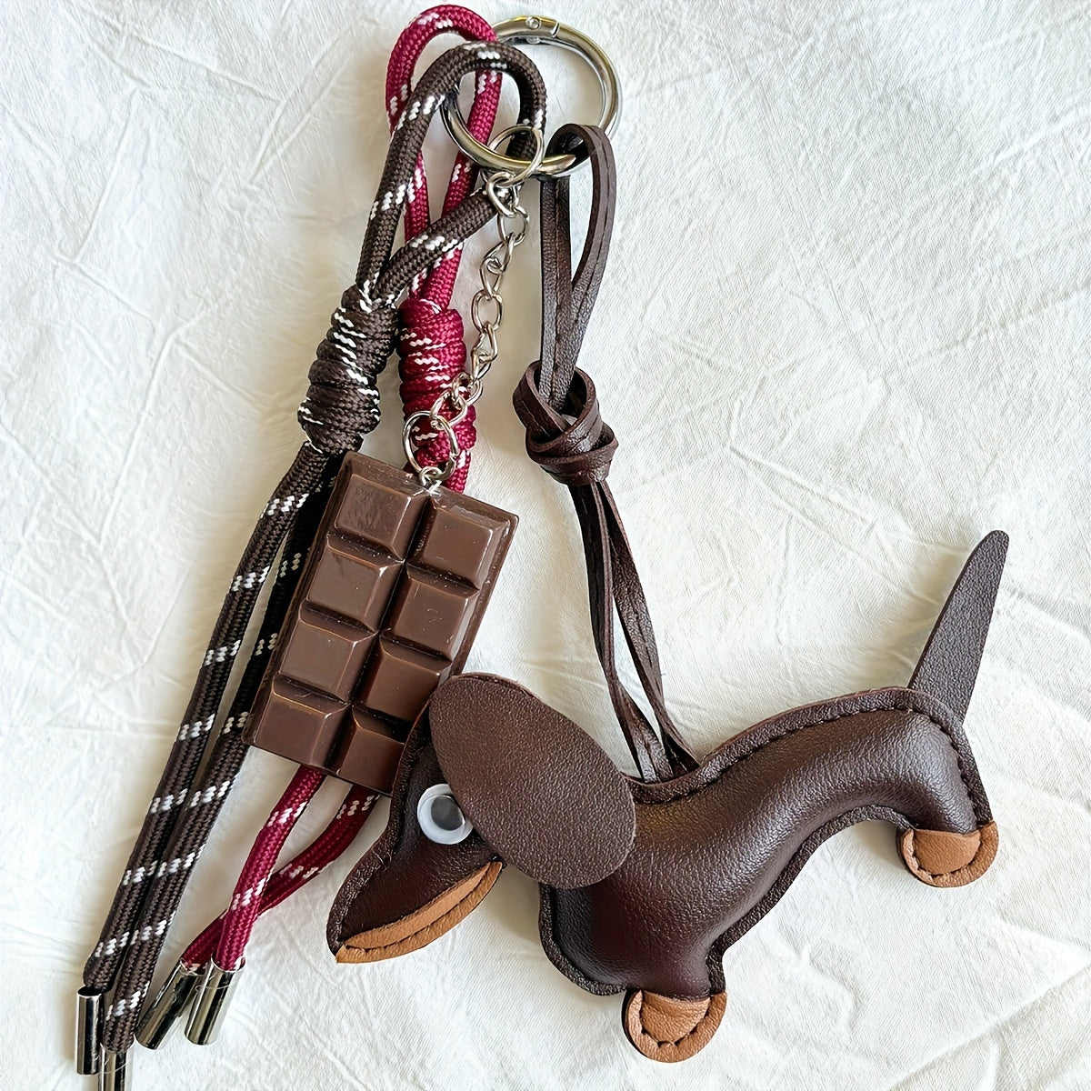 Charm de bolsa para perro Dachshund de PVC con cuerda trenzada, accesorio de dibujos animados