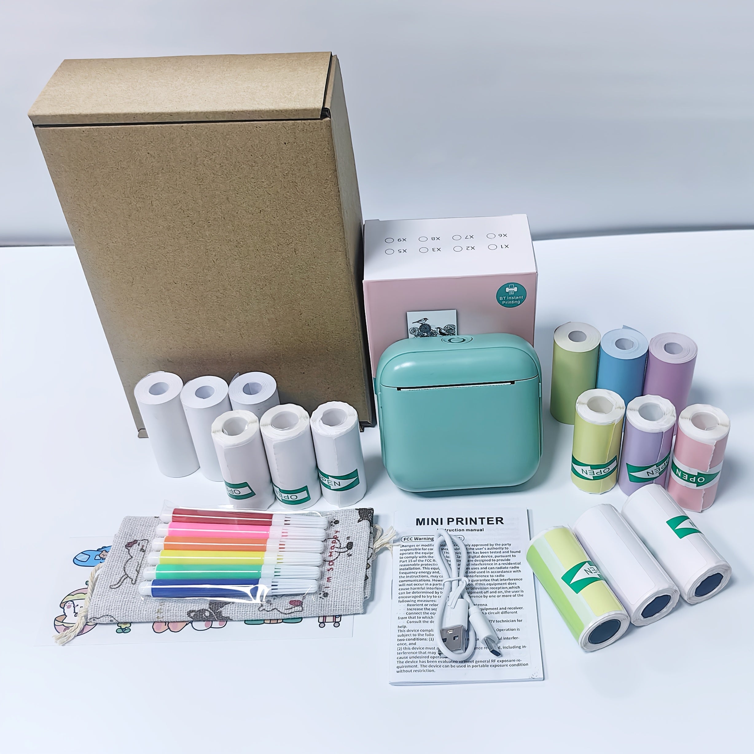 Mini Portable Thermal Wireless Printer with 3 Paper Rolls for Photos Labels and Lists