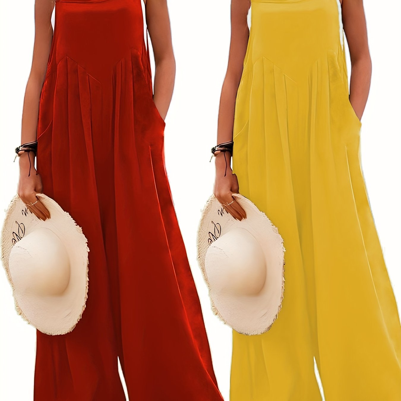 Костюм-комбинезон для женщин больших размеров на лето без рукавов с карманами