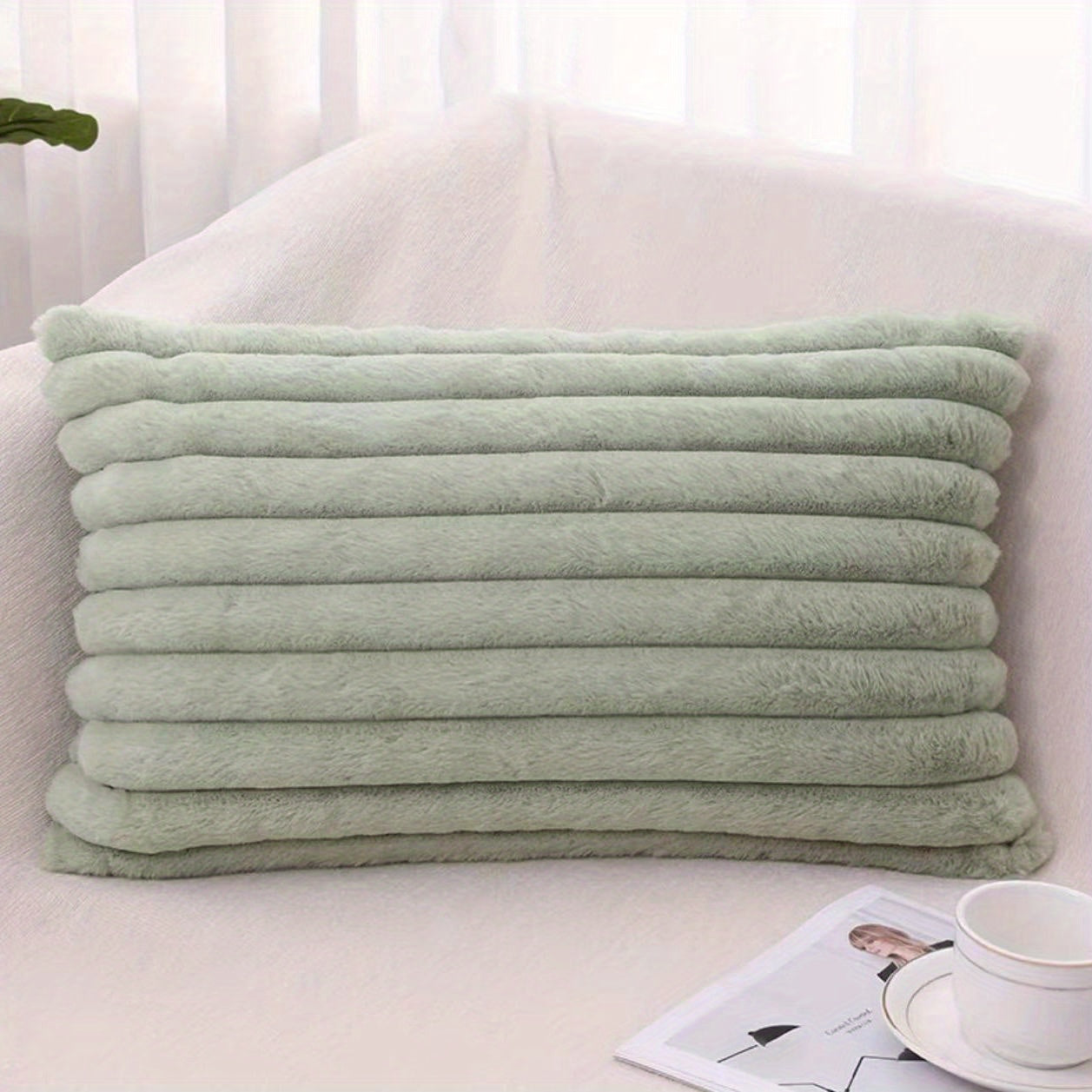 Bohemian Rabbit Fur Stripe Throw Pillow Cover Geometric Pattern Polyester Knit