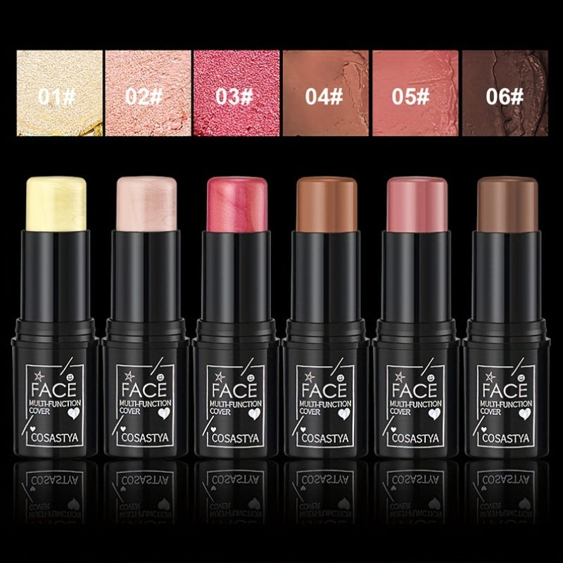 Women Waterproof 3-In-1 Color Makeup Stick Blush Eye Shadow Pink Brown