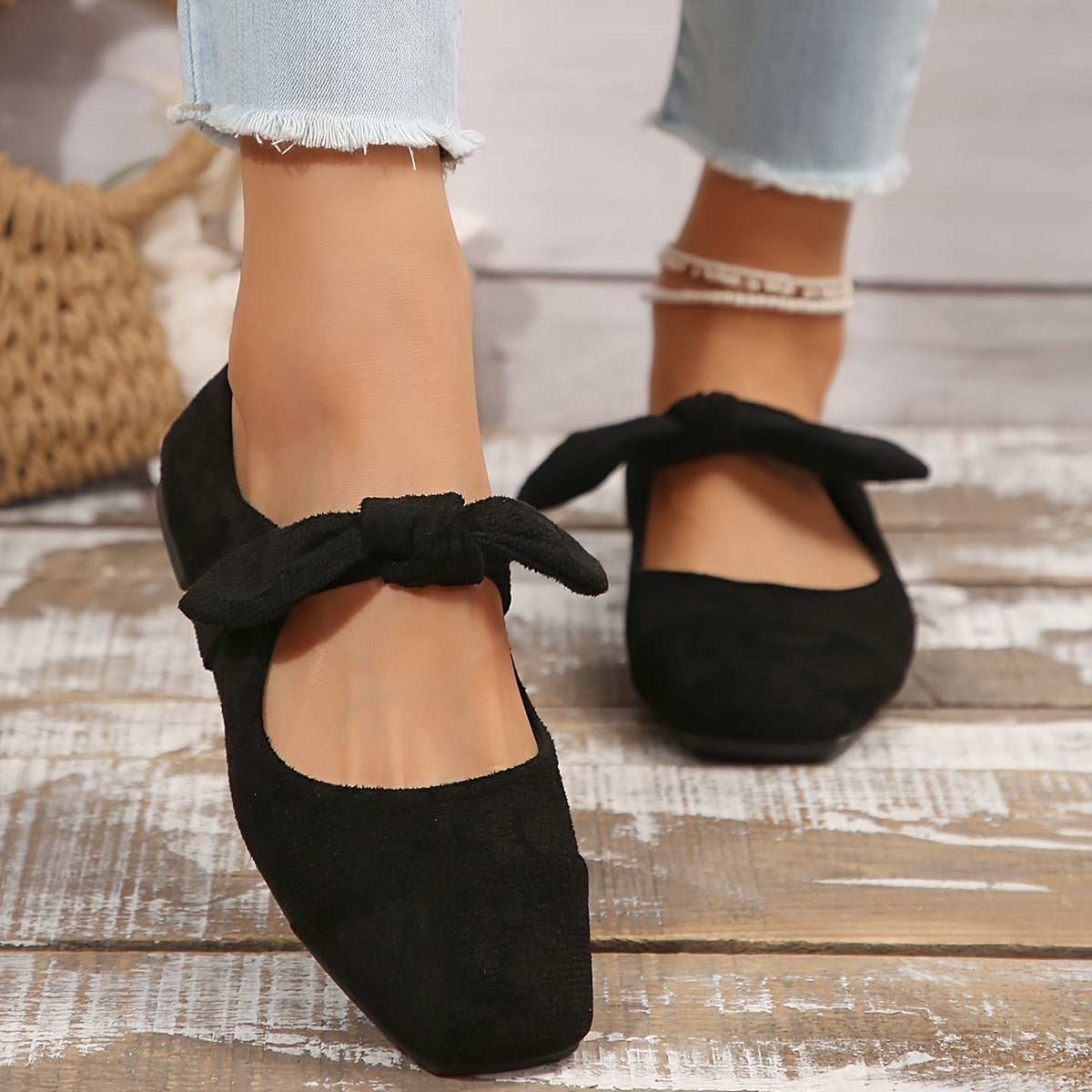 Women's Mary Jane Flats with Bowknot Solid Color Slip-On Dress Shoes