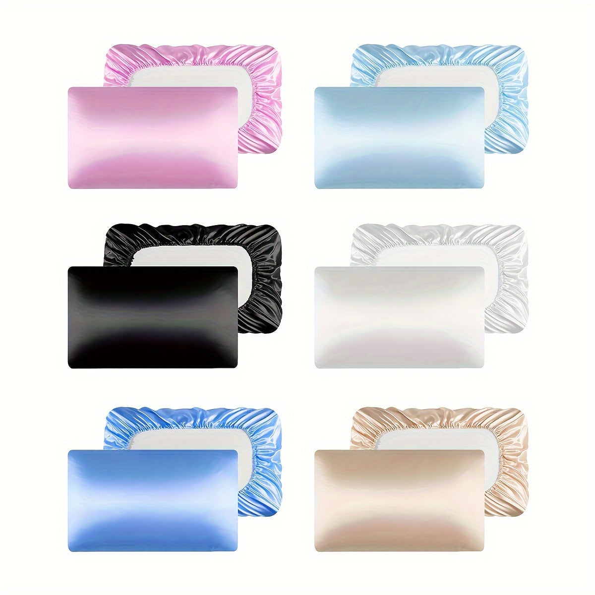 Set of Two Satin Pillowcases with Elastic Band, Soft 100% Polyester, Easy Care