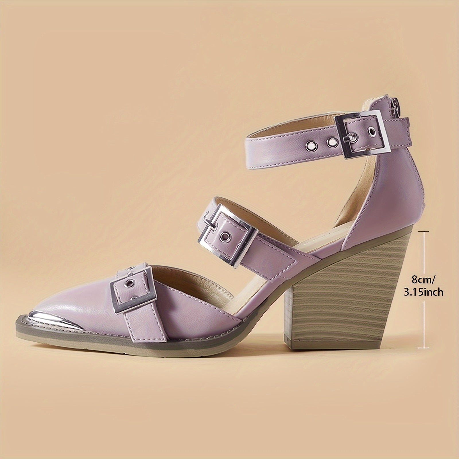 Women’s Leather High Heels with Pointed Toe and Adjustable Buckle