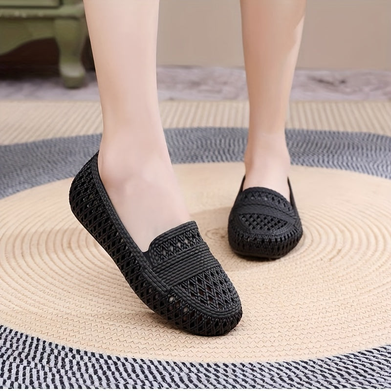 Women's Summer Beach Sandals Flat Heel Round Toe Elastic Slip-On Vintage PVC Solid Colors