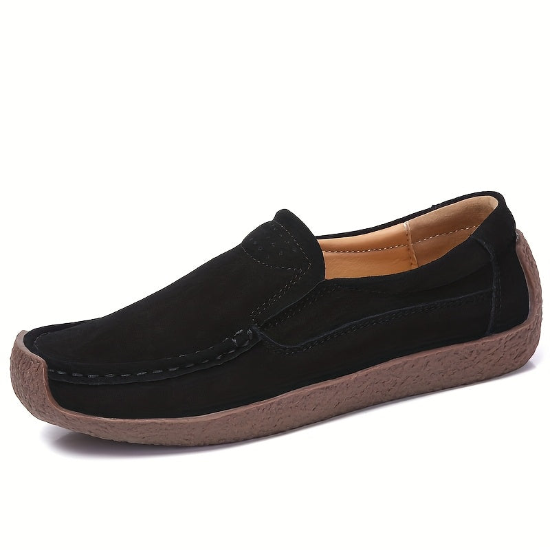 Women's Black Slip-On Loafers Dry Cleanable Flat Shoes Comfort Versatile
