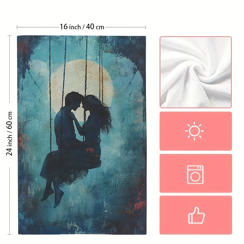 Набор из 2 романтических кухонных полотенец с дизайном акварельных влюблённых 40x60 см