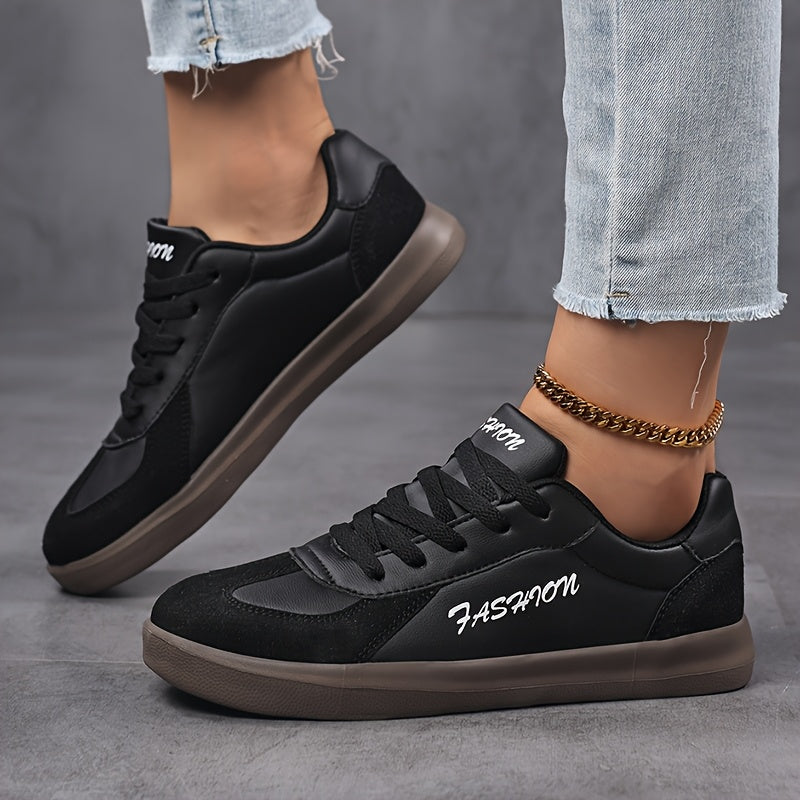 Women Black Fashion Sneakers Casual Low Top Round Toe Lace-Up All-Season Footwear
