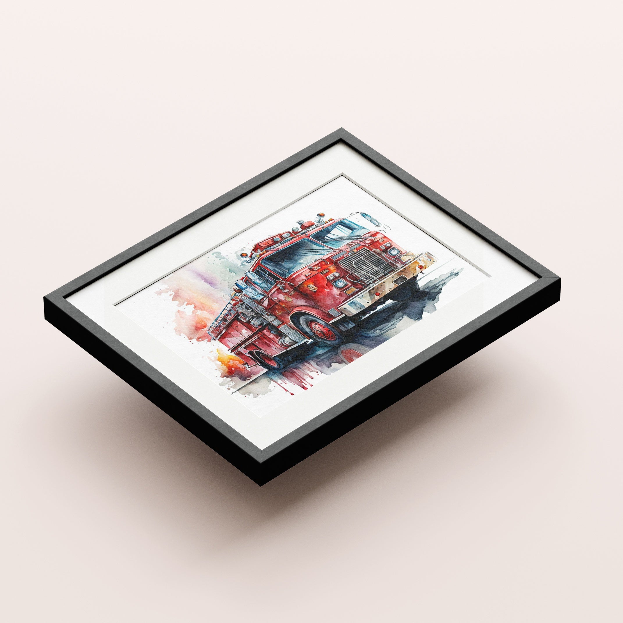 Set of Six Fire Truck Watercolor Art Prints for Wall Decor in Waterproof Polypropylene