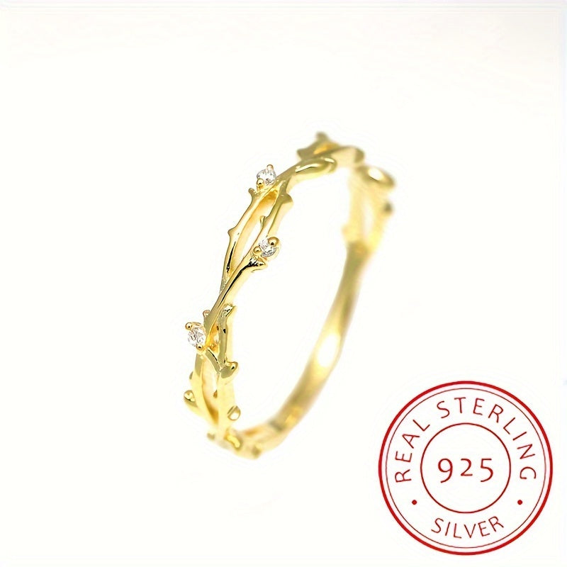 Zarif va uslubli 925 oltin shirin shoxli halqa uzuk, porloq zirkoniya inlay bilan - barmog'ingizda noziklik va zariflik qo'shish uchun mukammal zargarlik buyumi