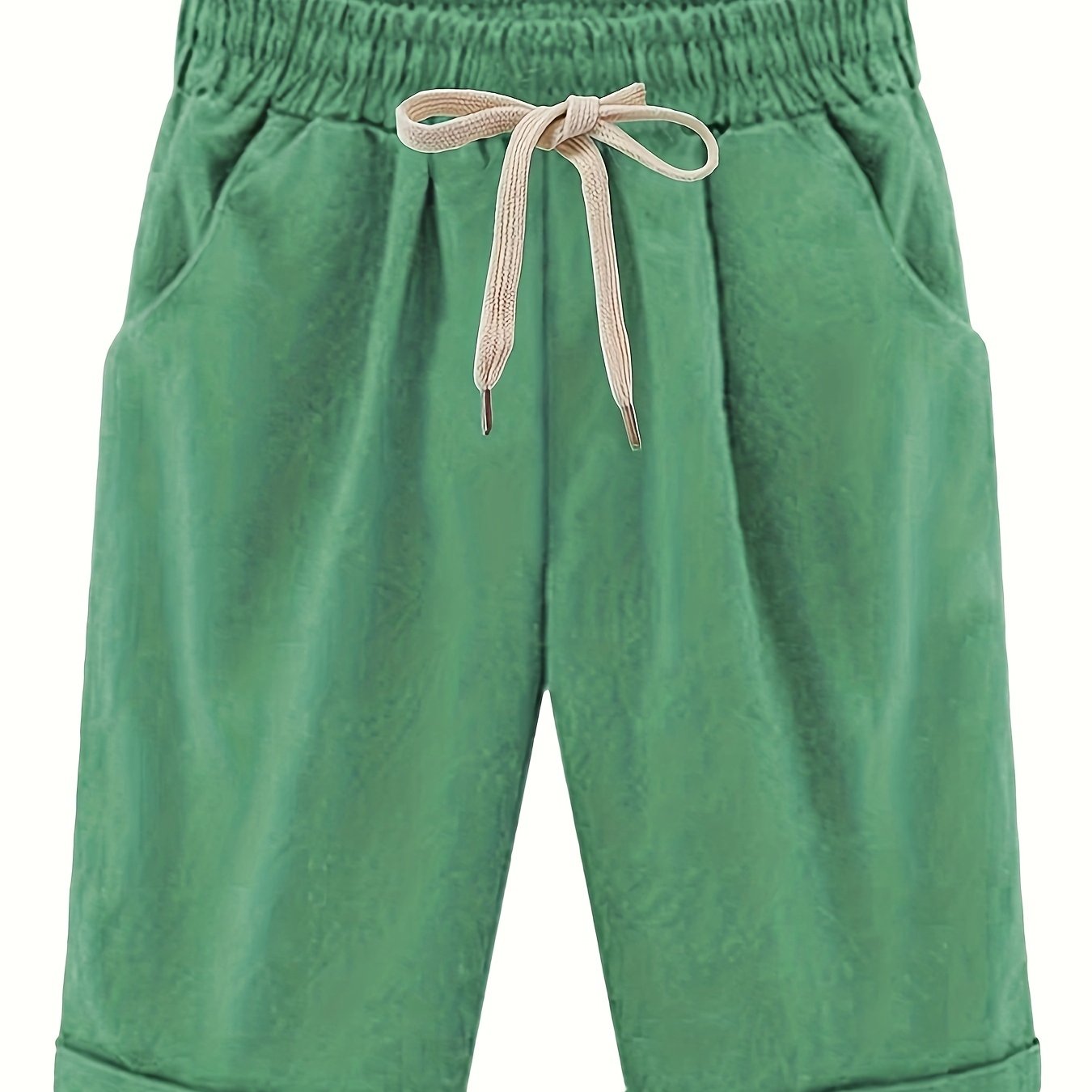 Women's Plus Size High Rise Drawstring Shorts with Pockets Solid Casual Cotton Stretch
