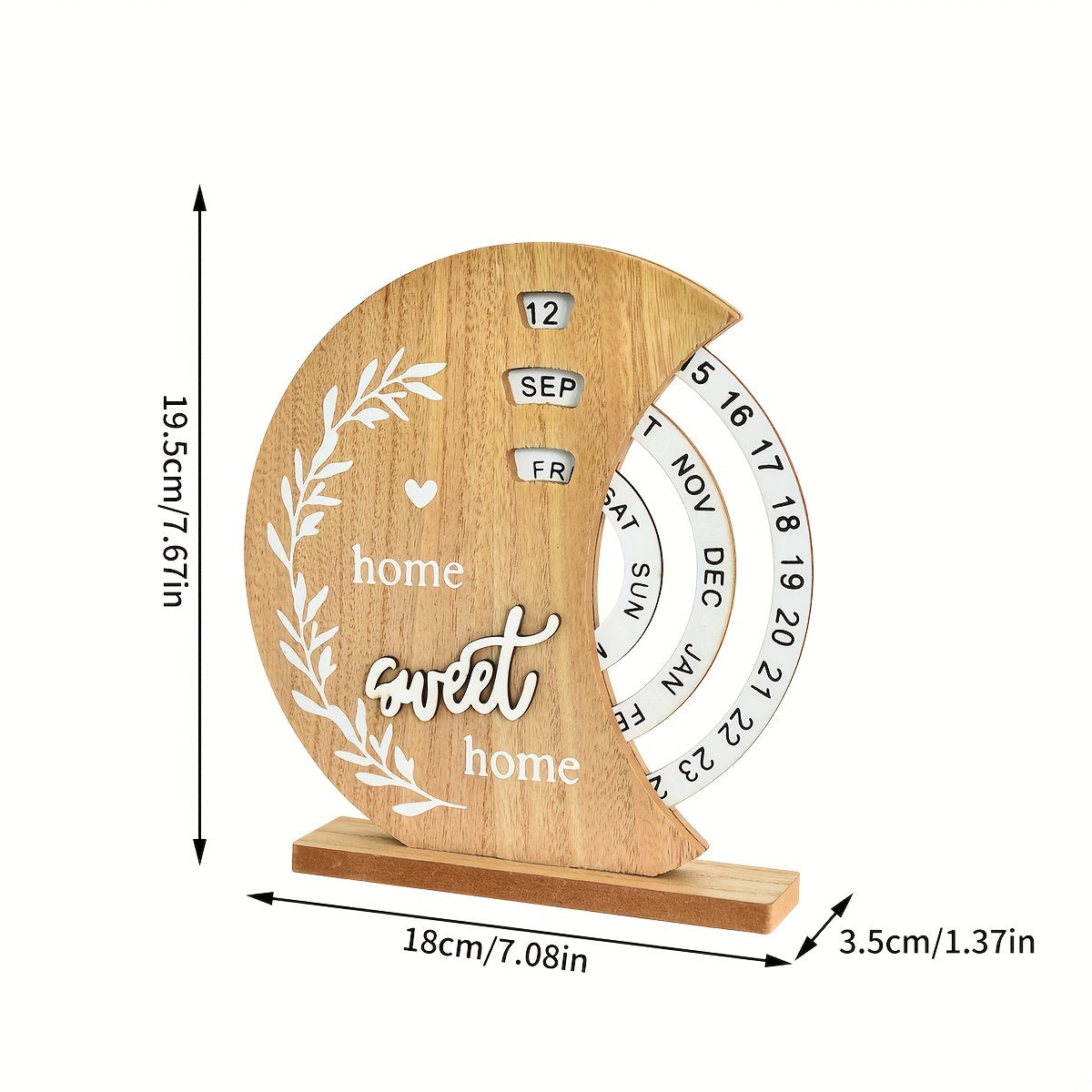 Handcrafted Wooden Perpetual Desk Calendar with Moon Ferris Wheel Design Weekly Monthly View