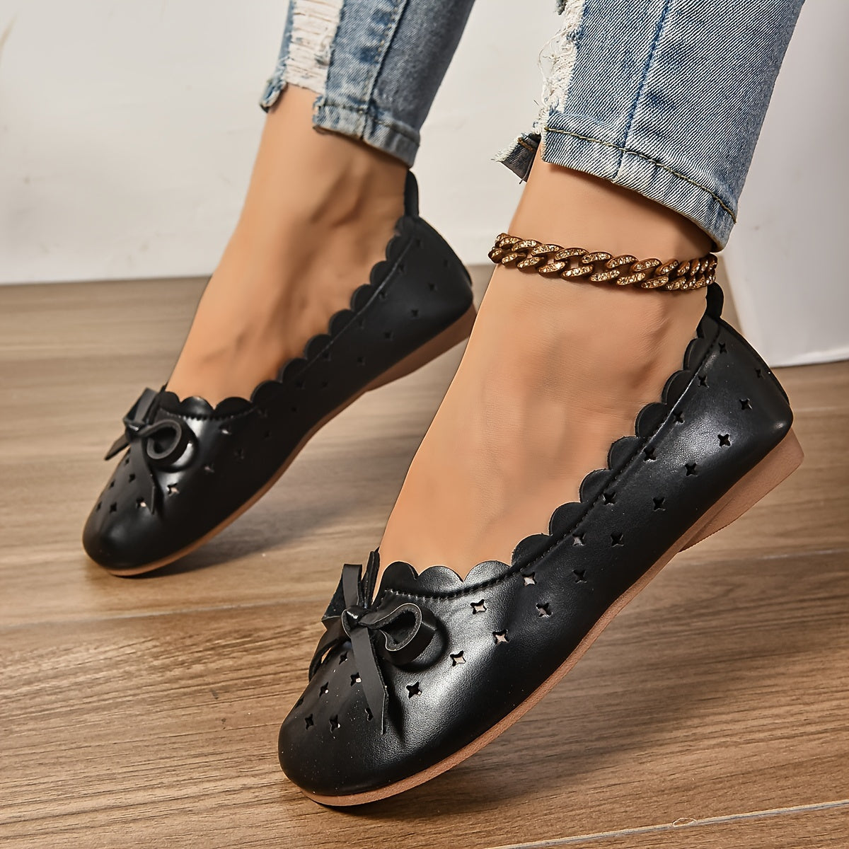 Zapatos de ballet para todas las estaciones para mujer, transpirable, de fácil puesta, con detalles de lazo