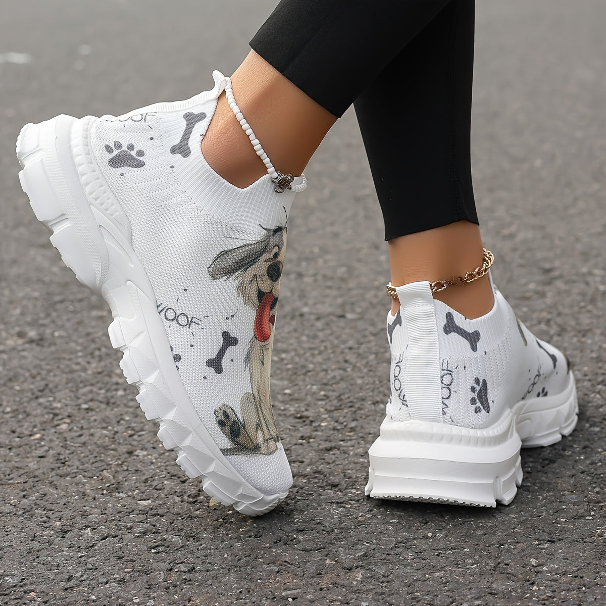 Women's Casual Sneakers with Puppy Print Lightweight Breathable Fabric