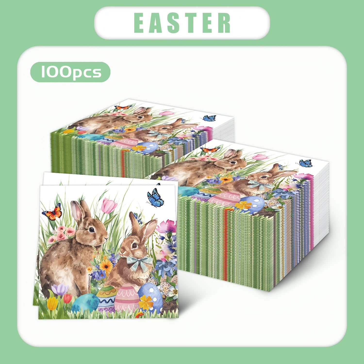 Servilletas desechables de Pascua Bunny, de papel de 3 capas, 16.26cm x 16.26cm, festivas y navideñas