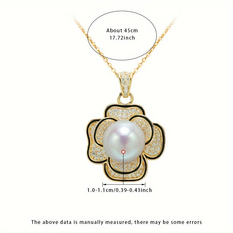Women's Pearl Pendant Necklace 10-11mm Freshwater Pearl Zirconia S925 Silver