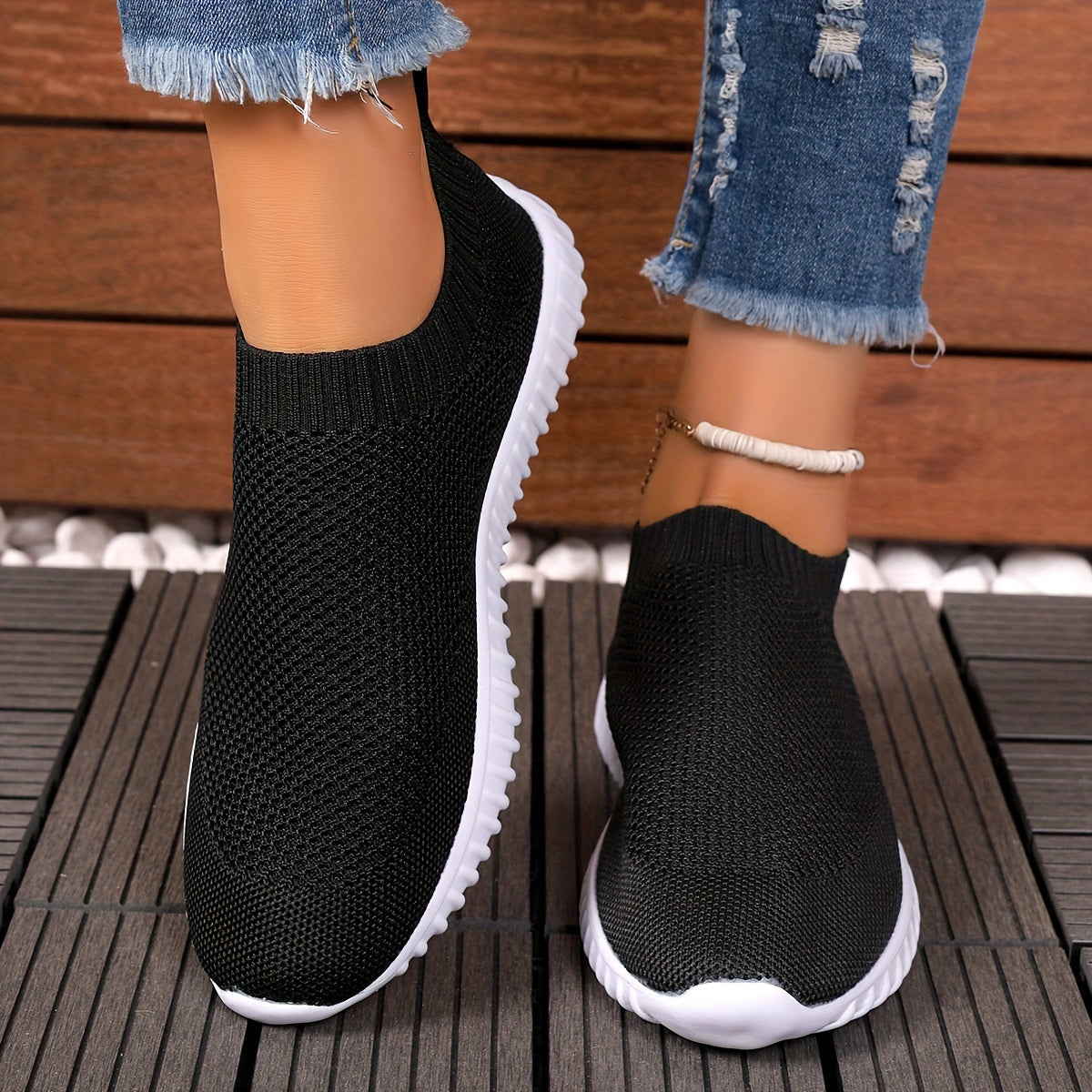 Women's Knit Slip-On Sneakers Casual Breathable Shoe All-Season Comfort