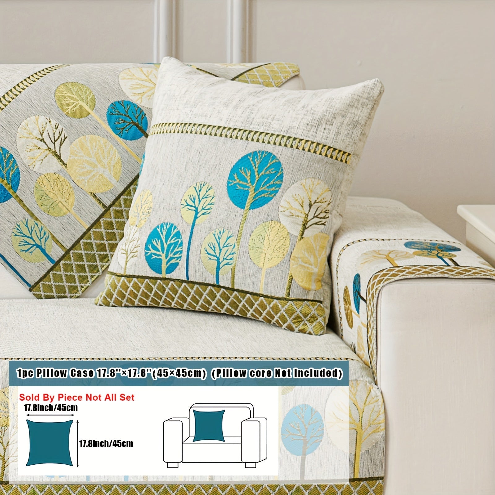 Boho Style Sofa Cushion with Moon and Tree Design Chenille All-Season Pet-Friendly Soft Modern