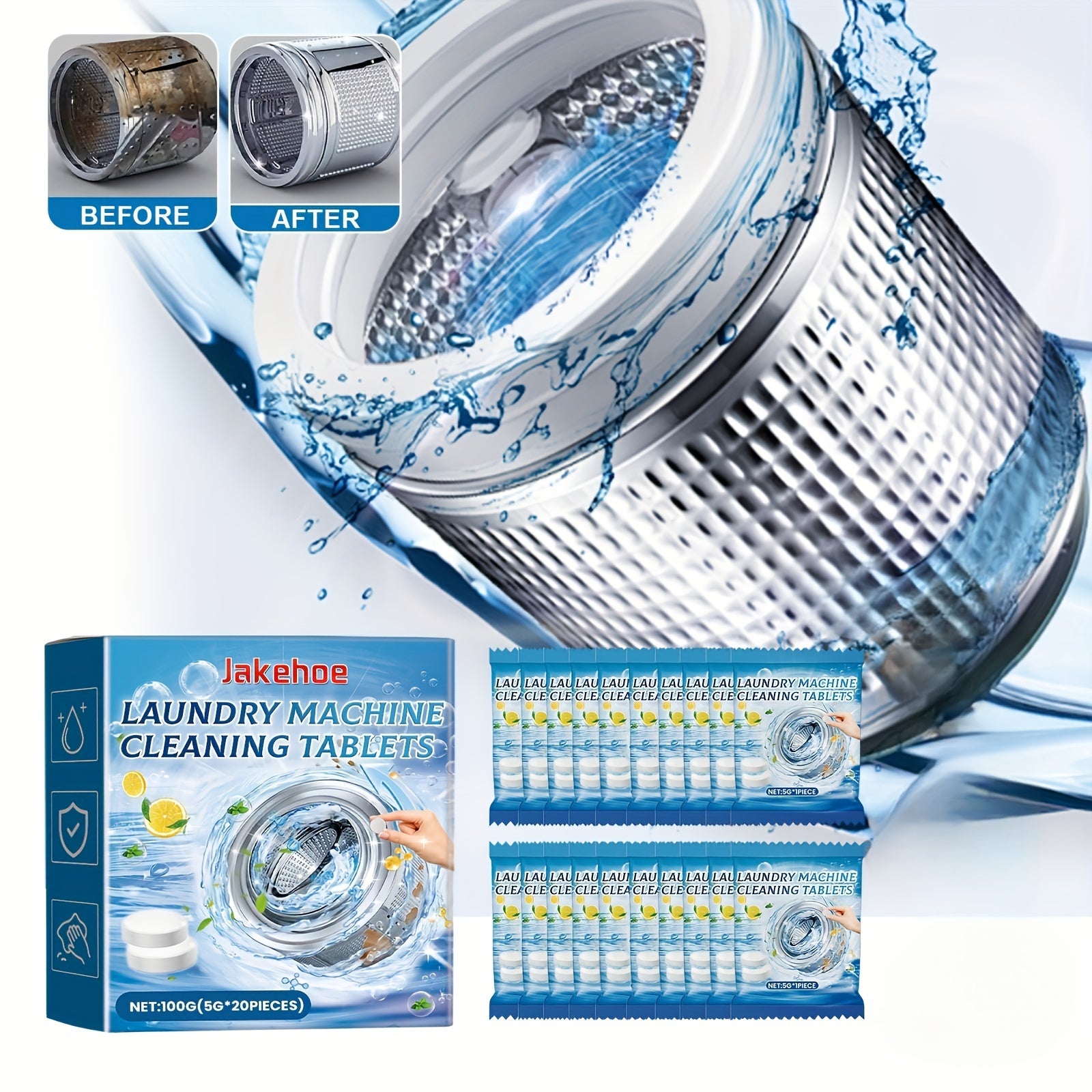 20 Pieces Effervescent Washing Machine Cleaner Tablets Odor and Stain Removal