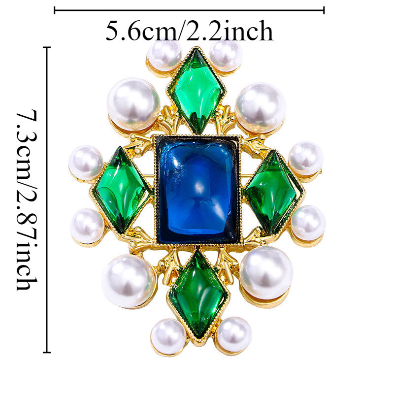 Vintage Baroque Style Brooch with Rhinestones Faux Pearls and Crystals