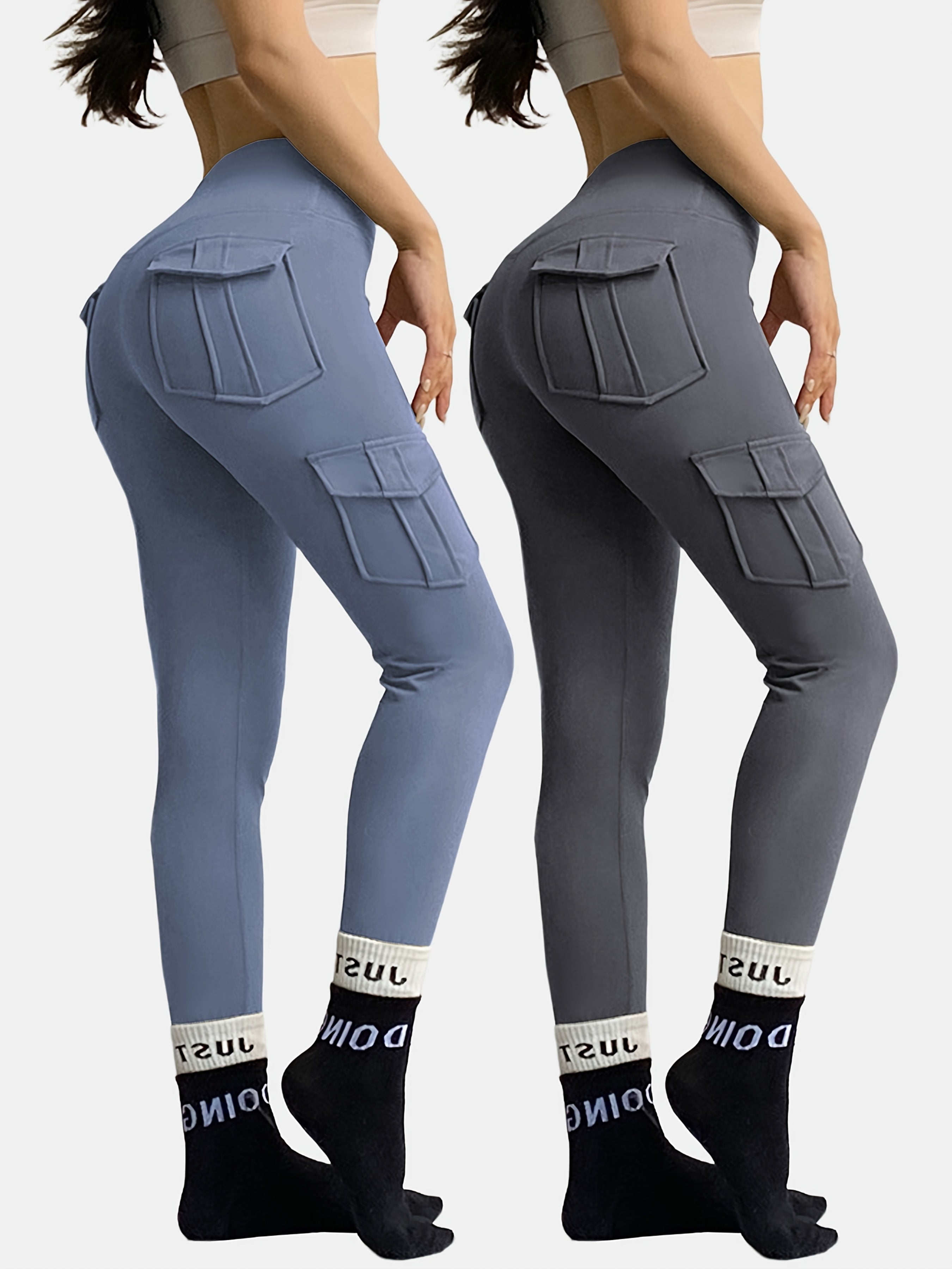 Plus Size Women's High Waist Yoga Pants 2 Pack with Pockets Breathable Comfortable