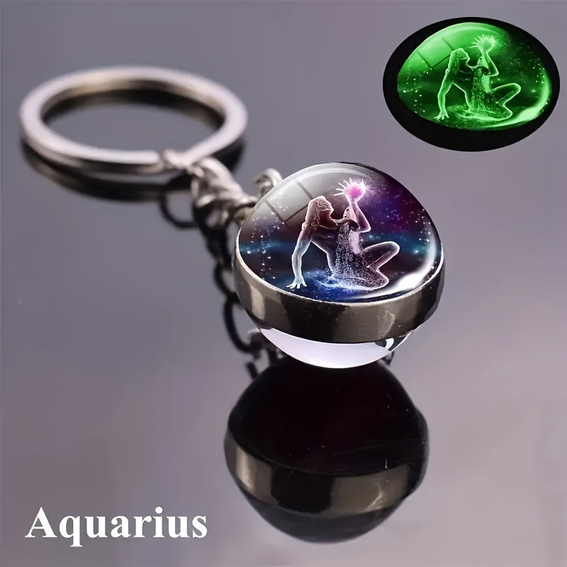 Starry Sky Glass Ball Car Keychain Zodiac Sign Auto Accessory Gift