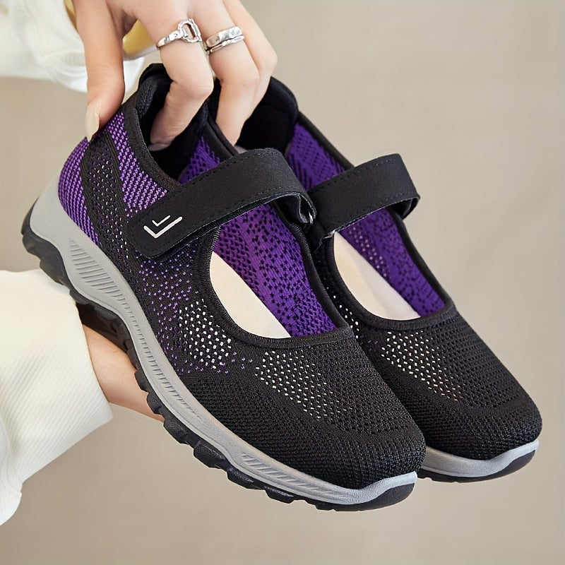 Women's Mesh Walking Shoes Solid Color Ankle Band Soft Sole Sneakers