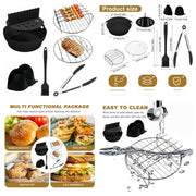 8-chiqishli Havo Fritöz uchun aksessuarlar to'plami, Silikon savat va po'lat rack bilan