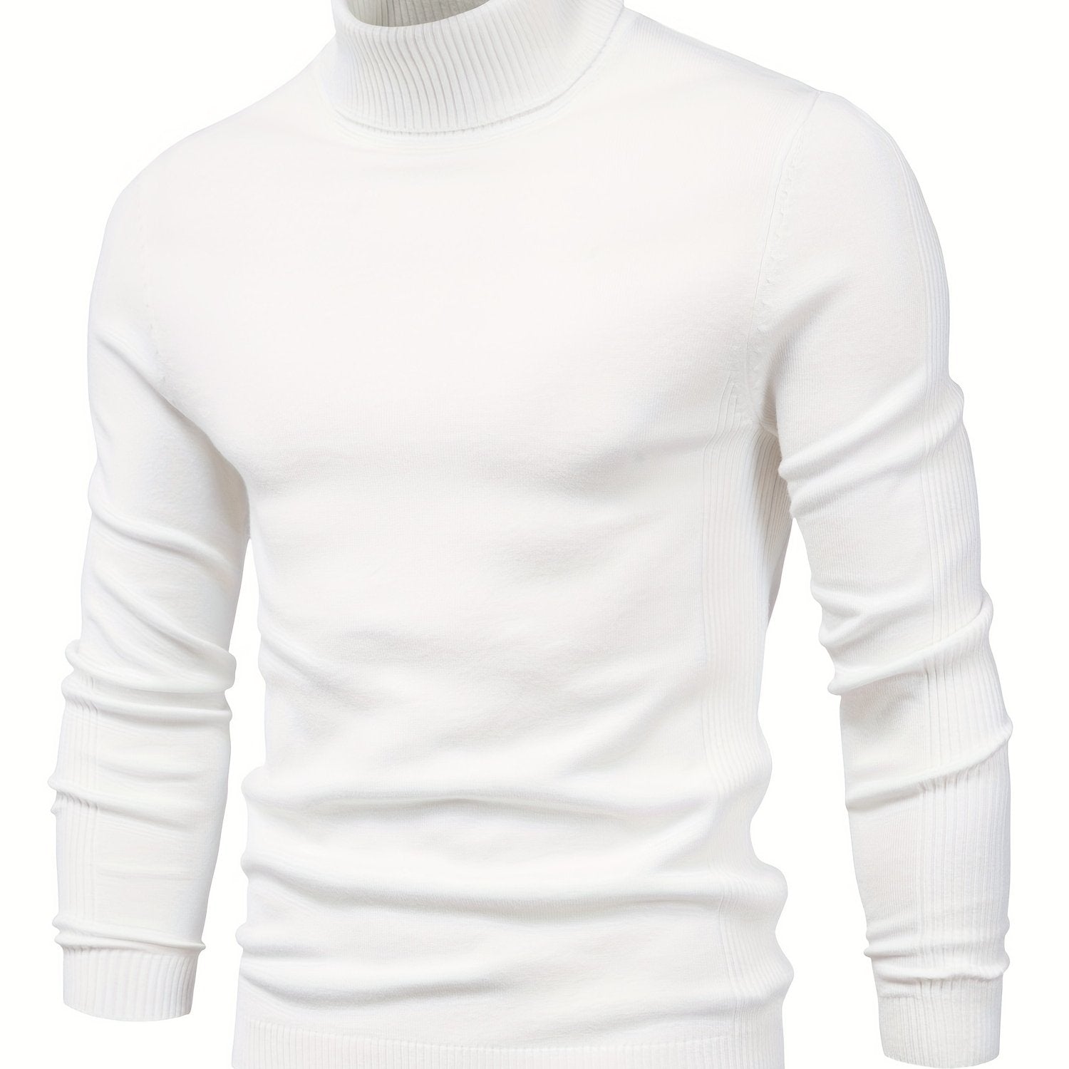 Suéter de cuello alto de viscosa de alta elasticidad para hombre, color sólido, estilo casual de invierno, ajustado