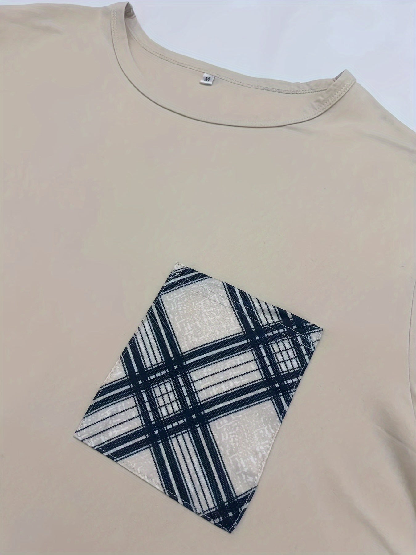 3-Piece Plaid Pajama Set Short Sleeve Crew Neck Top with Pocket Medium Stretch Polyester All-Season Comfort