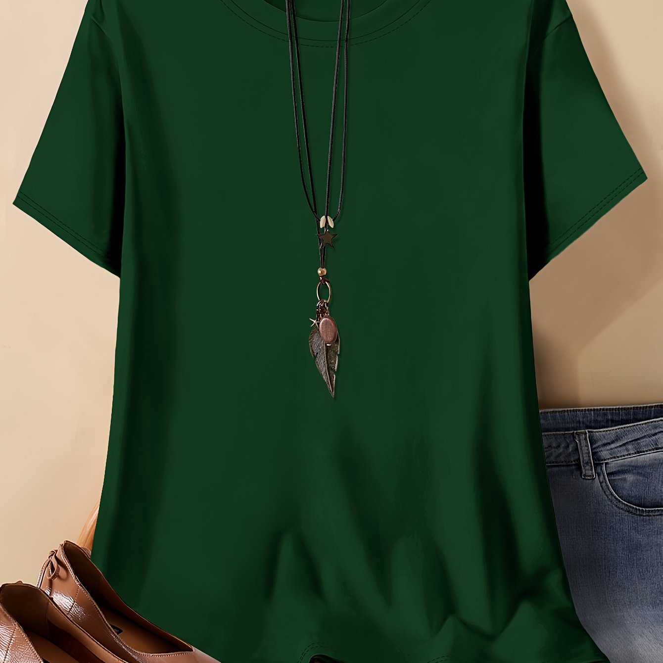 Plus Size Women's Cotton Plain T-Shirt in Black Large