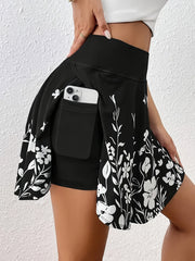 Шорты для женщин больших размеров с цветочным принтом, с высокой талией и карманами