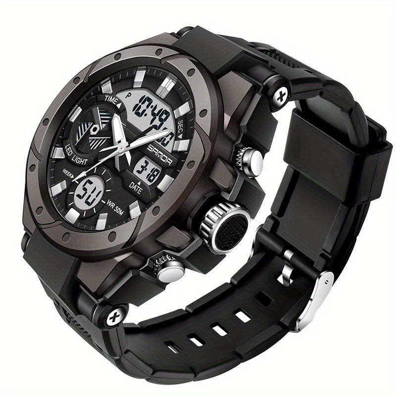 Men's Sports Watch Waterproof Quartz Luminous Dual Display Stopwatch Alarm