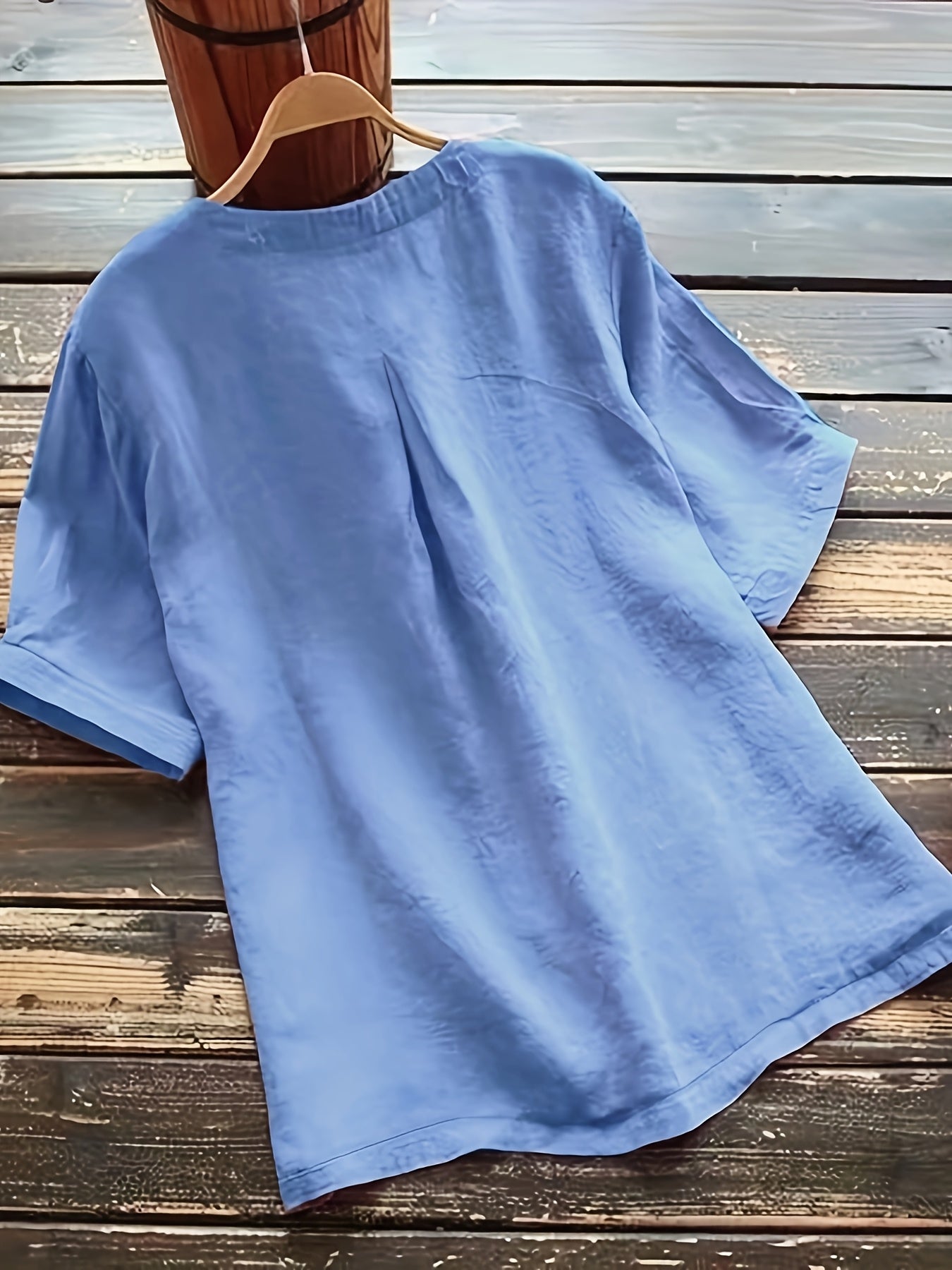 Women's Plus Size Teal V-Neck Short Sleeve Blouse Casual Button-Up Shirt