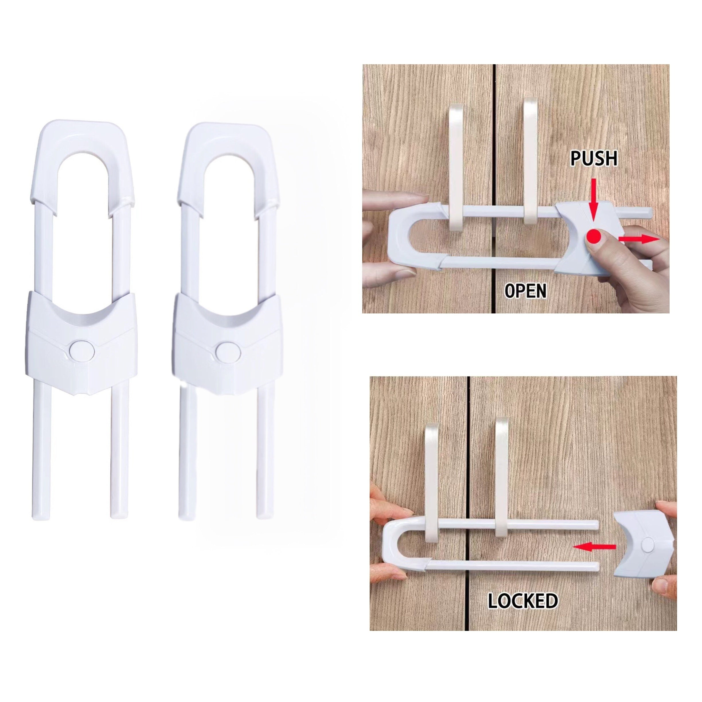 Childproof Cabinet Locks, Adjustable U-Shaped Latches for Kitchen and Bathroom