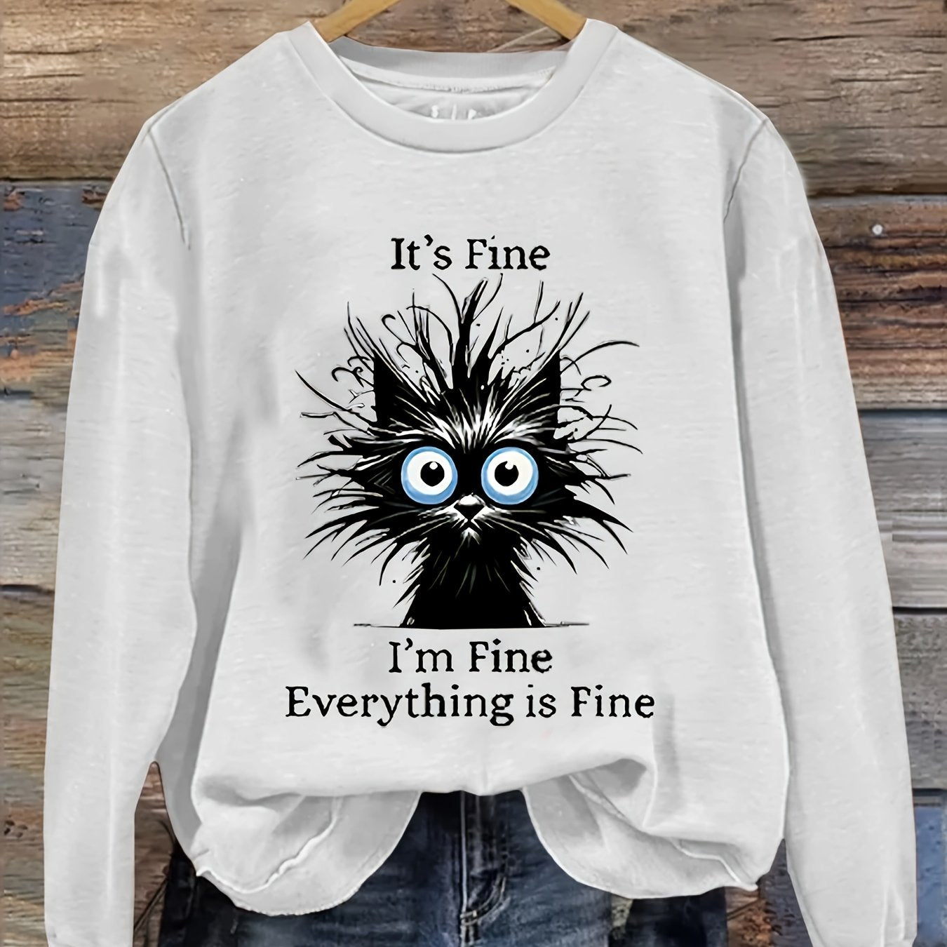 Women's Oversized Gray Cat Graphic Sweatshirt Pullover Fall Winter Casual