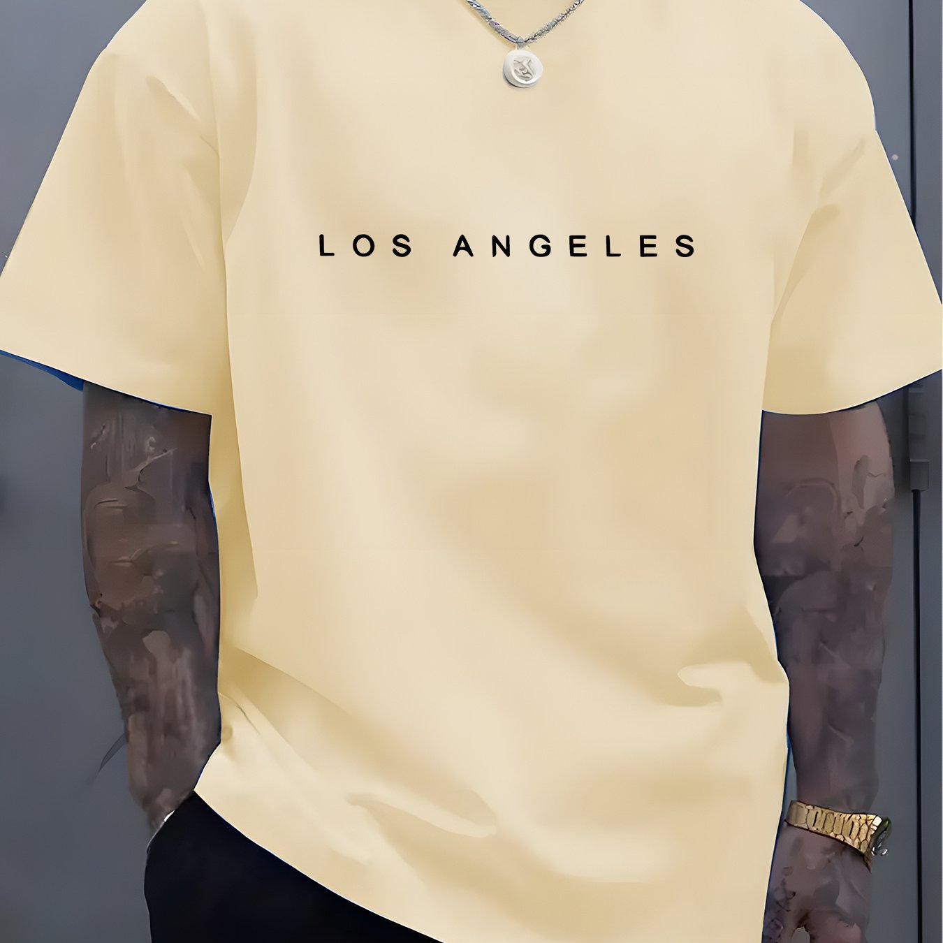 Camiseta de manga corta para hombre de poliéster con cuello redondo y patrón de alfabetos para verano casual